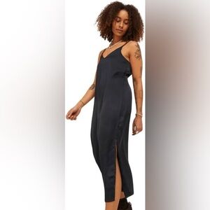 NWT JJXX Size L Satin Silky Tank Top Slip Dress with Slits - Black
